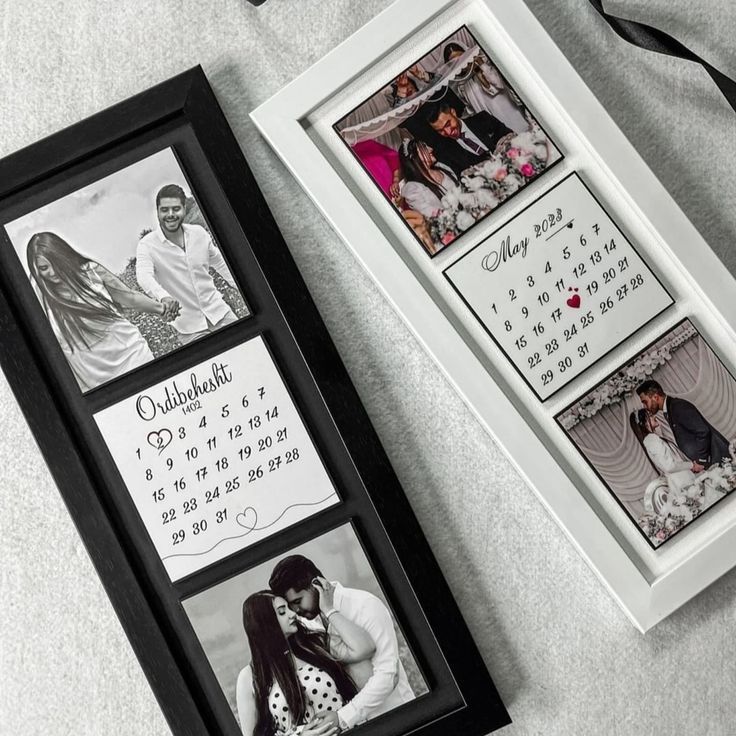 Personalized Date & Photo Trio Frame (4x10) - Custom Calendar Anniversary Gift