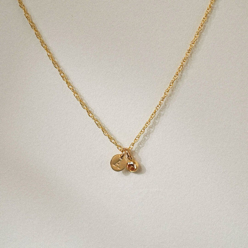Golden Initial name Necklace with Birthstone