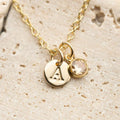 Golden Initial name Necklace with Birthstone
