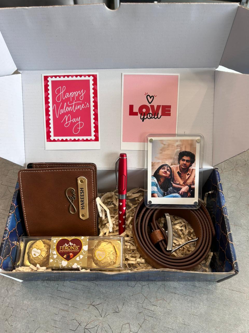 Personalized Men's Valentine’s Day Gift Box with Leather Wallet, Belt, and Pen