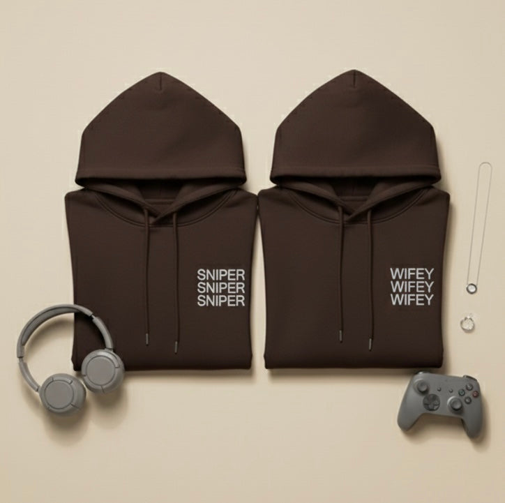 Matching Couple Hoodies – Premium Brown and Beige sniper & wifey Set