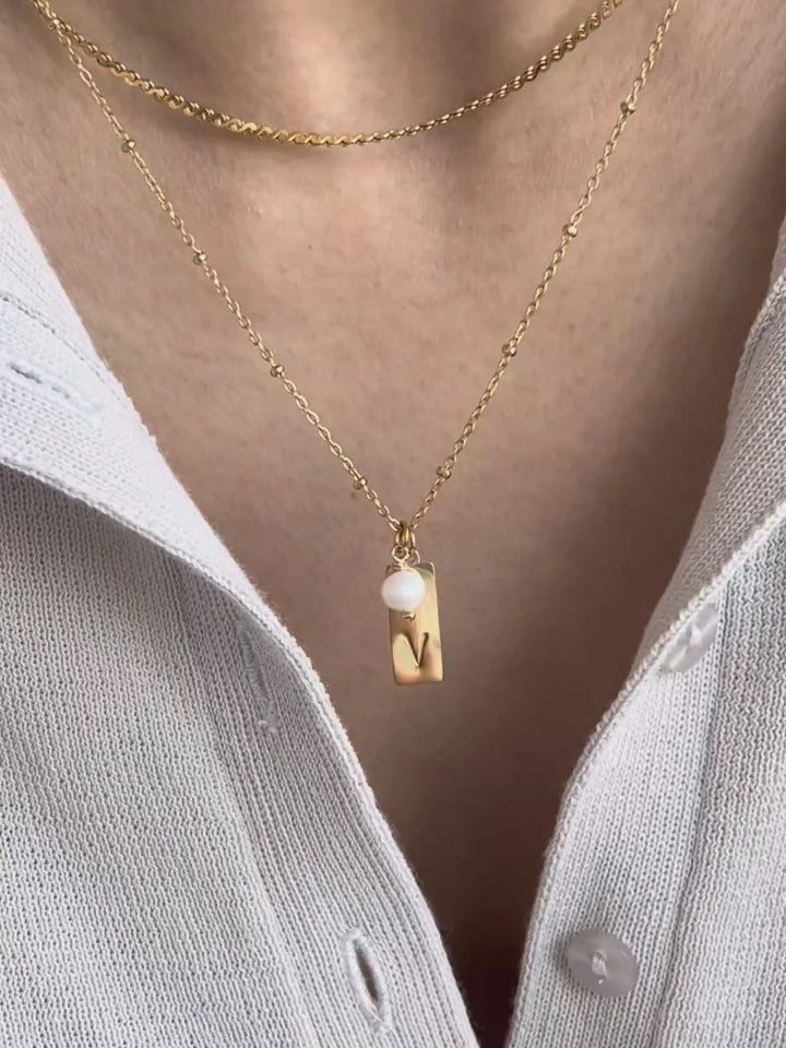 Golden Initial pendant with pearl