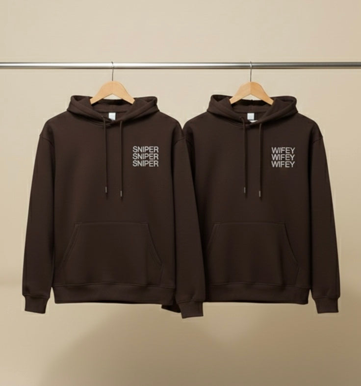 Matching Couple Hoodies – Premium Brown and Beige sniper & wifey Set