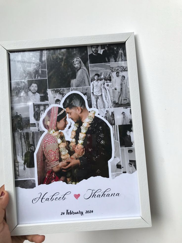 Personalized Wedding Photo Collage Frame(A4) –  Black & White Photo Montage for Couples