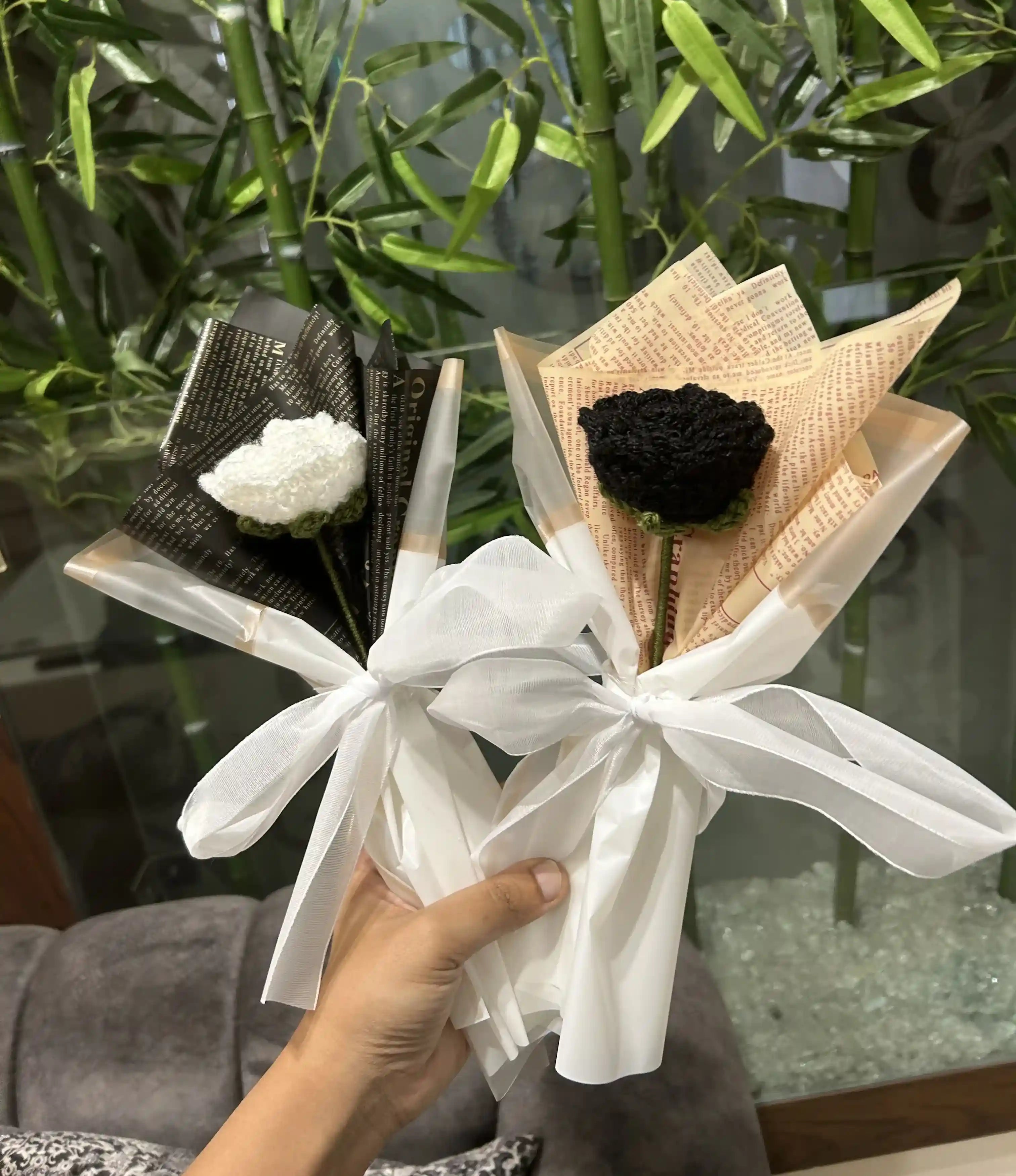 Crochet Single Rose Bouquet