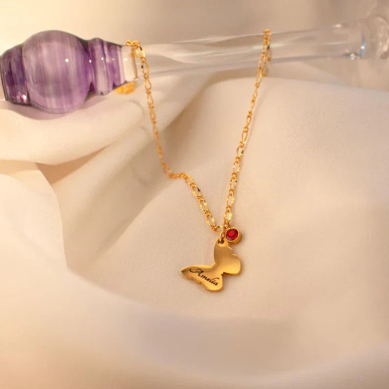 Butterfly Name Anklet with Birthstone