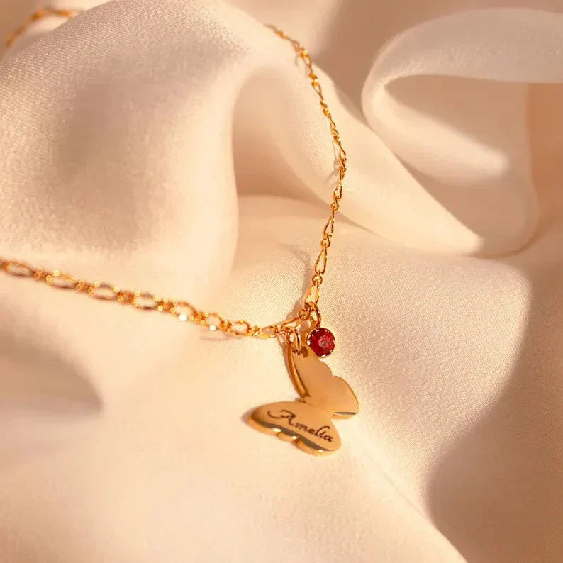 Butterfly Name Anklet with Birthstone