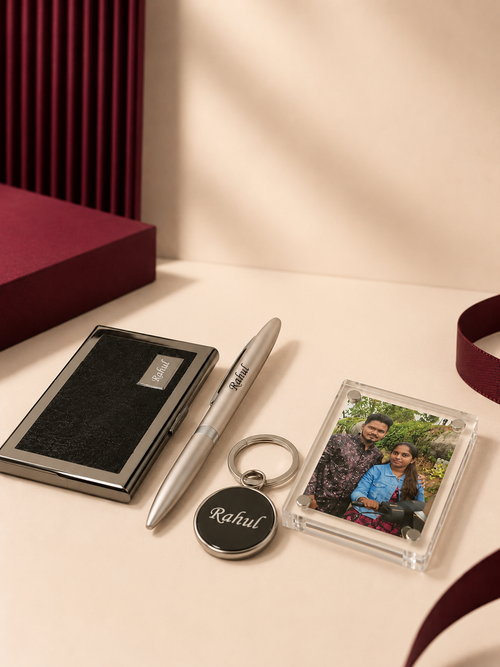 Personalized Father's Day Combo 7.0 Gift Set with RFID Card Holder, Pen, Keychain & Photo Fridge Magnet