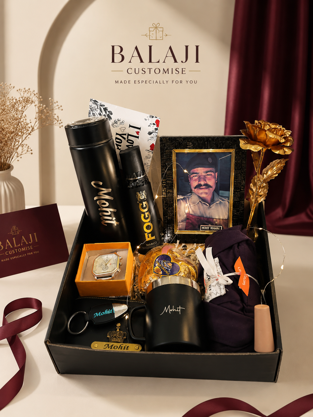 Premium All Occasion Personalized Gift Hamper for Men | Wallet, Watch, Bottle, Mug & More