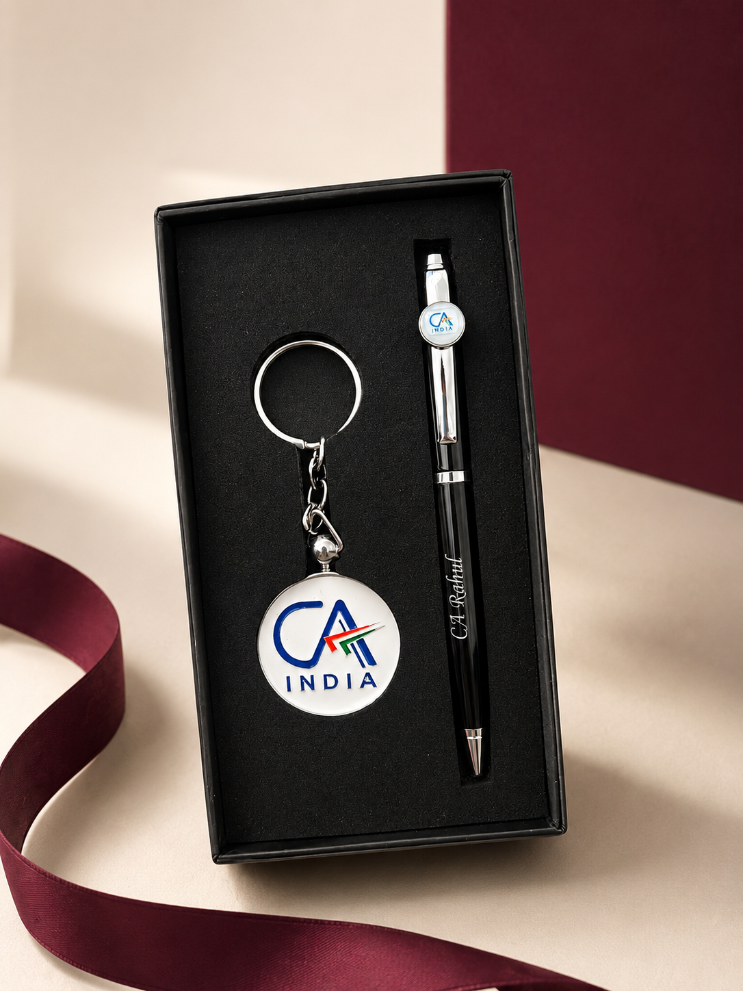 Personalized CA Pen & Keychain Gift Set with Name Engraving | Premium Gift Box