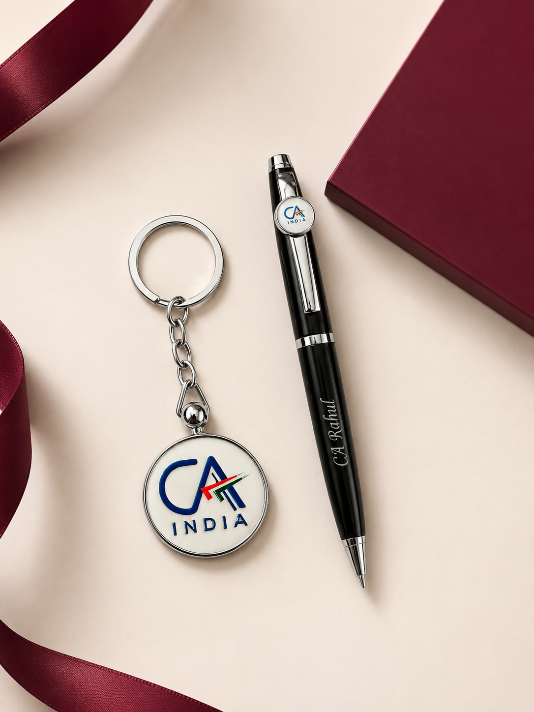 Personalized CA Pen & Keychain Gift Set with Name Engraving | Premium Gift Box