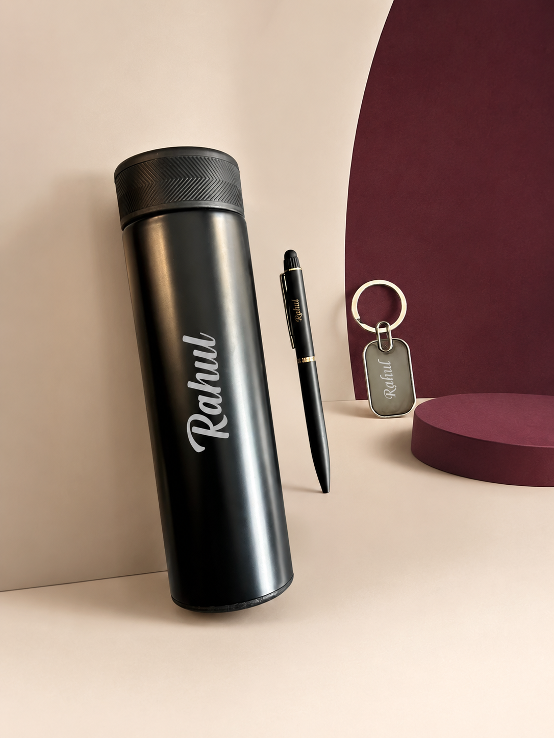Personalized Grippo Gift Set with Flask, Pen & Keychain | Custom Name Gift Box