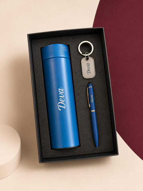 Personalized Grippo Gift Set with Flask, Pen & Keychain | Custom Name Gift Box