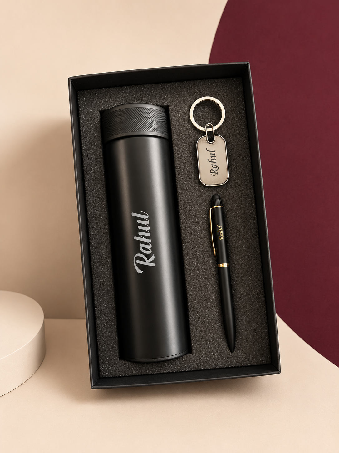 Personalized Grippo Gift Set with Flask, Pen & Keychain | Custom Name Gift Box