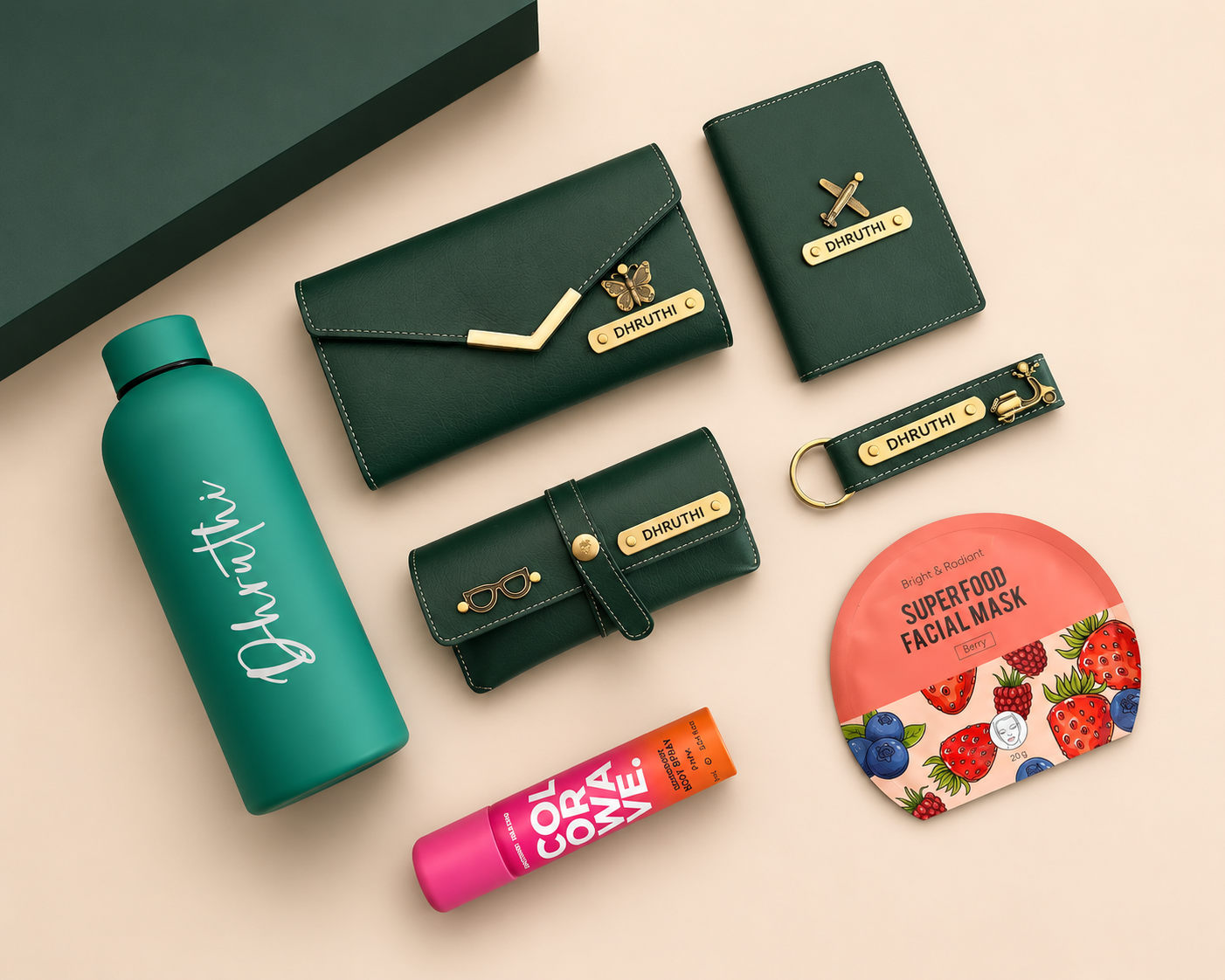 Personalized Rachel Women's Gift Hamper | Wallet, Passport Cover, Flask & Accessories Set
