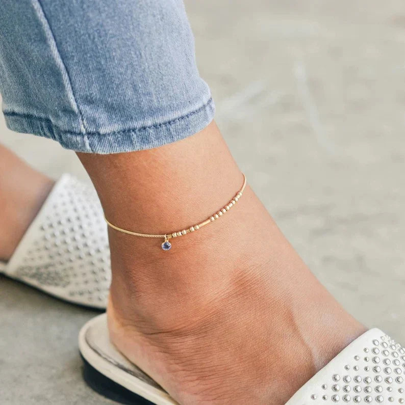 Personalized Morse Code Anklet with Birthstone