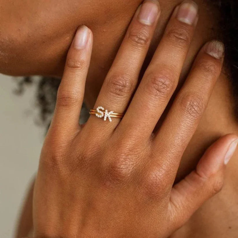 Custom Pavé Diamond Initial Ring