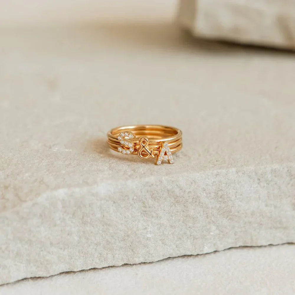 Close-up product view: Custom Pavé Diamond Initial Ring highlighting the detailed pavé diamond setting
