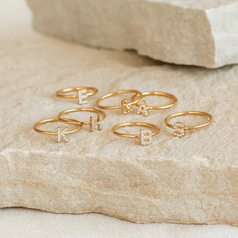 Custom Pavé Diamond Initial Ring