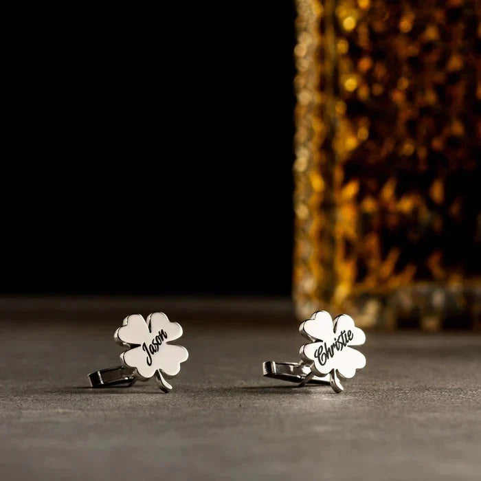 Engraved Four-Leaf Clover Name Cufflinks