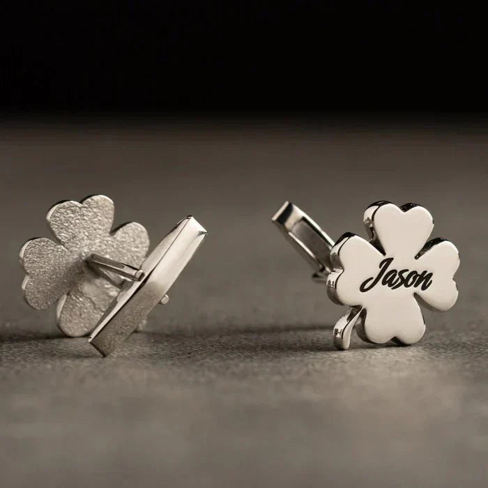 Engraved Four-Leaf Clover Name Cufflinks