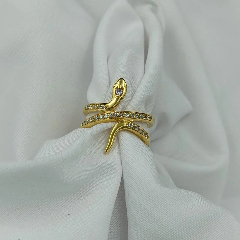 Close-up detail of Snake Ring with Diamond, highlighting the intricate coiling texture.