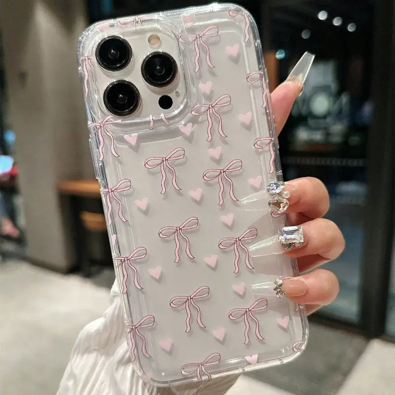 New Pink Bow Transparent Phone Case