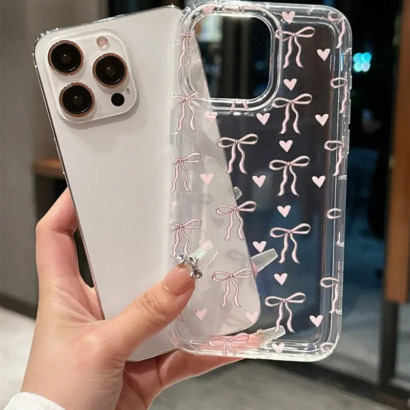 New Pink Bow Transparent Phone Case