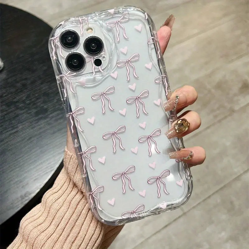 New Pink Bow Transparent Phone Case