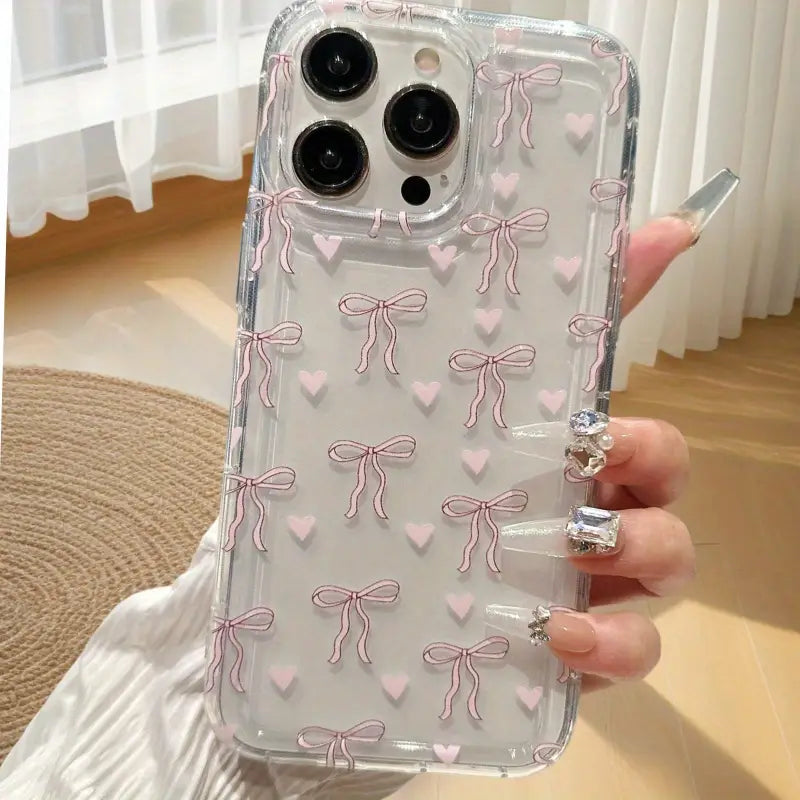 New Pink Bow Transparent Phone Case