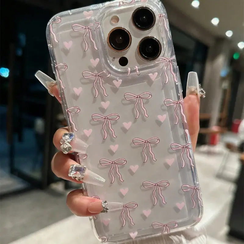 New Pink Bow Transparent Phone Case