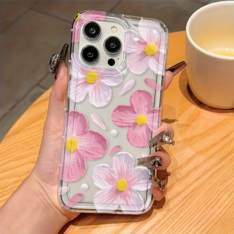 Whimsical 3D Pink Flower TPU Phone Cover