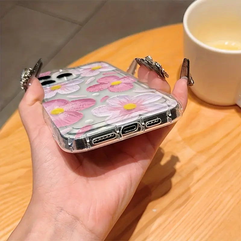 Whimsical 3D Pink Flower TPU Phone Cover