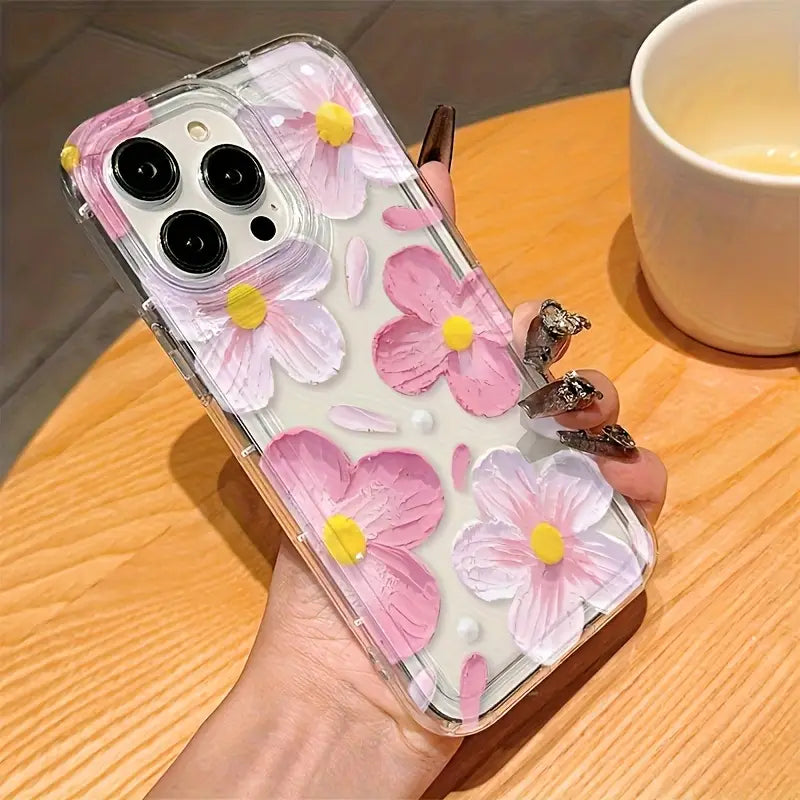 Whimsical 3D Pink Flower TPU Phone Cover