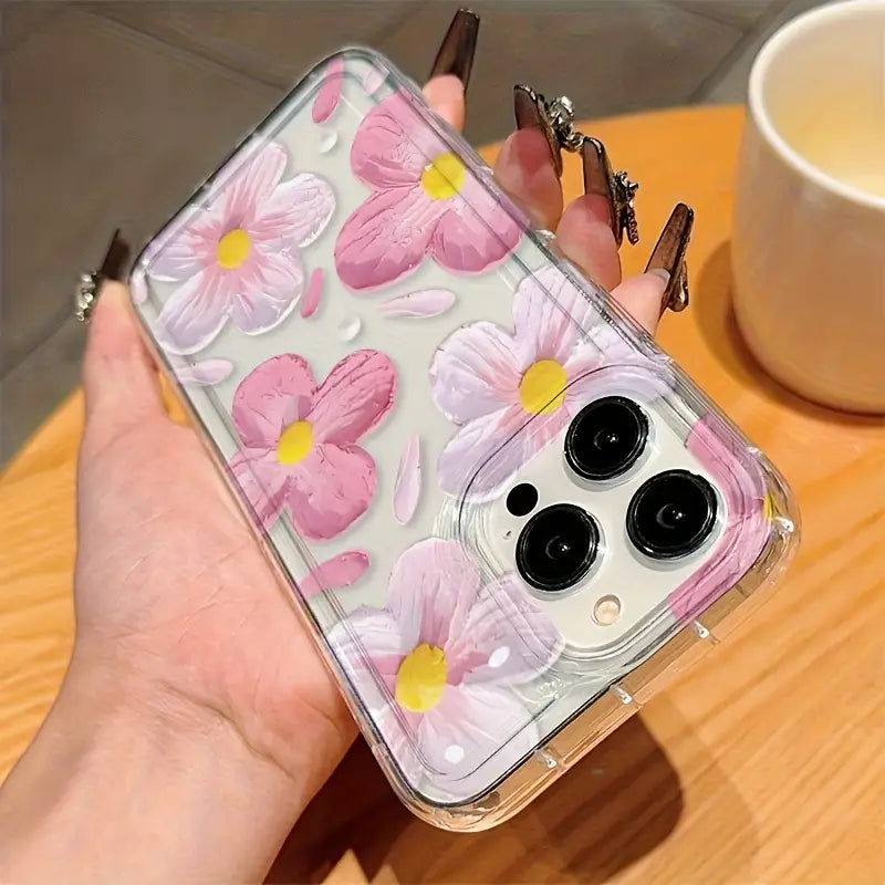 Whimsical 3D Pink Flower TPU Phone Cover