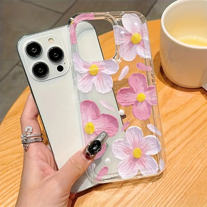 Whimsical 3D Pink Flower TPU Phone Cover