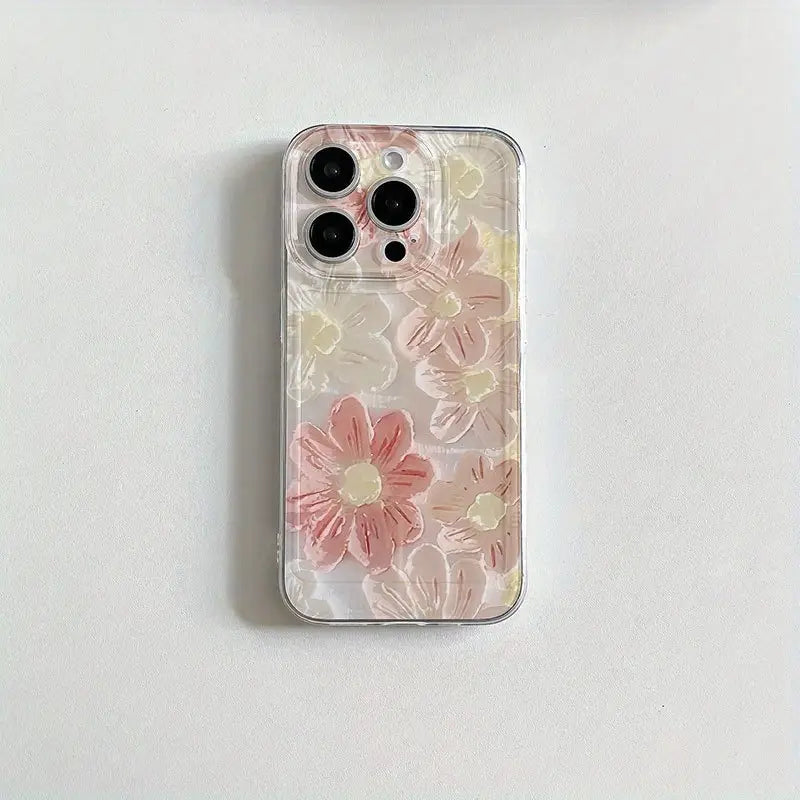 Aesthetic Pink Flower Oil Art Clear Phone Case