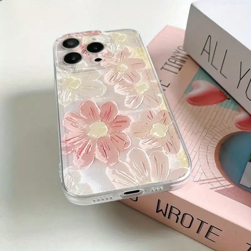 Aesthetic Pink Flower Oil Art Clear Phone Case