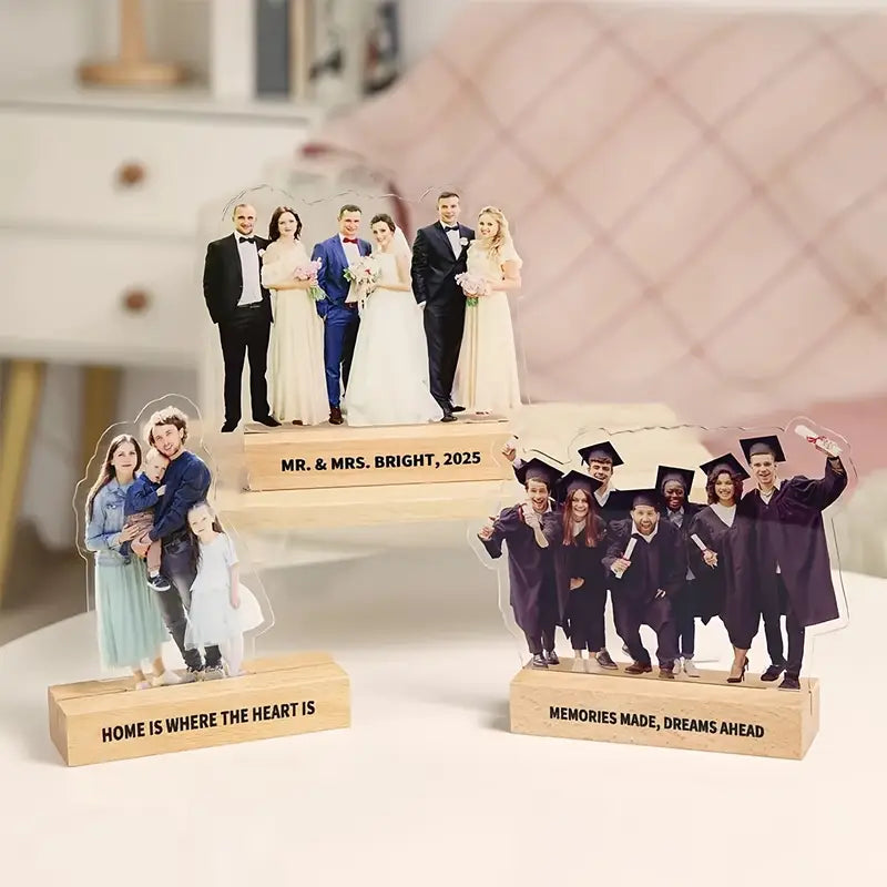 Custom Photo Acrylic Sculpture with Wooden Stand
