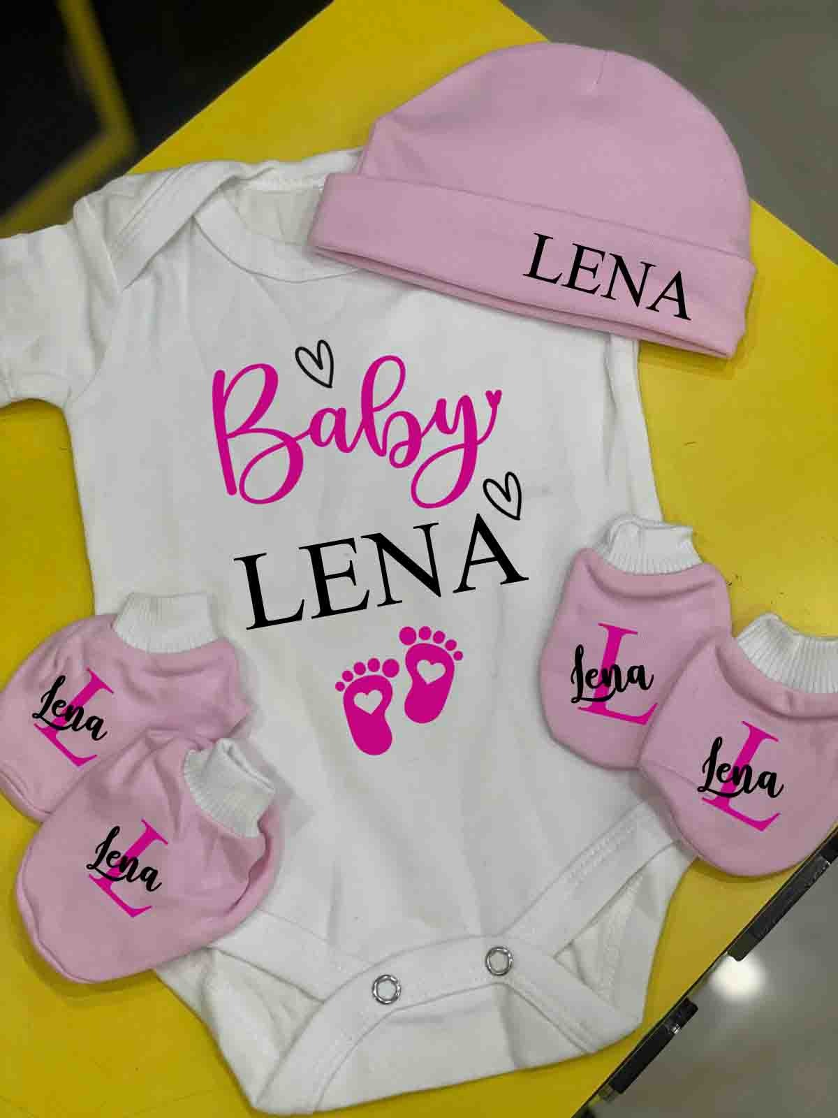 Customised Babywear Gift Set – Romper, Cap & Mittens