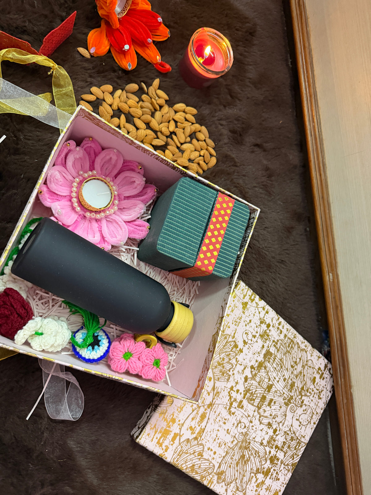Premium Diwali Gift Hamper with Insulated Bottle, Wallet & Crochet Flowers