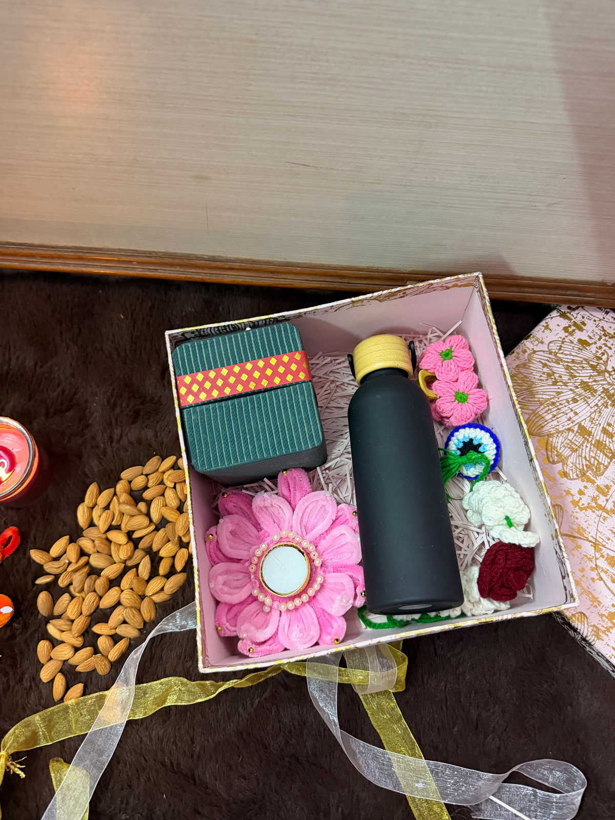 Premium Diwali Gift Hamper with Insulated Bottle, Wallet & Crochet Flowers