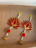 Traditional Red Lotus Hanging with Pearl Beads & Golden Bells