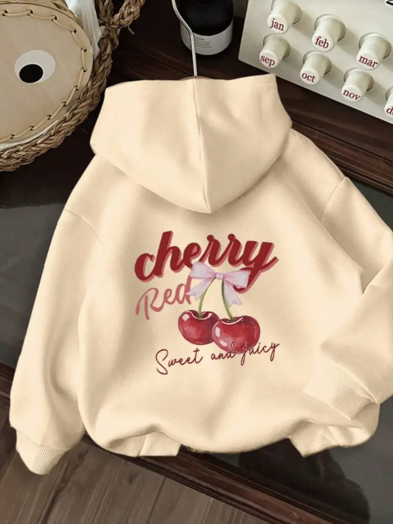 Women’s Beige Hoodie – Sweet & Juicy Cherry Red Graphic hoodie 🍒