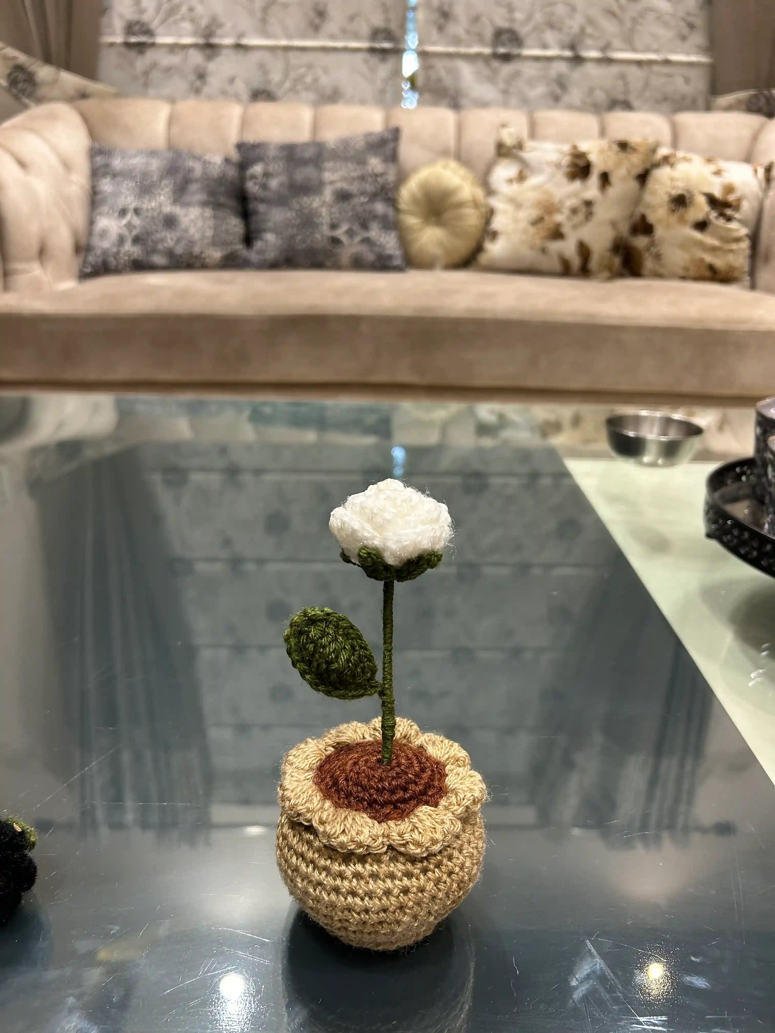 Crochet Rose Pot