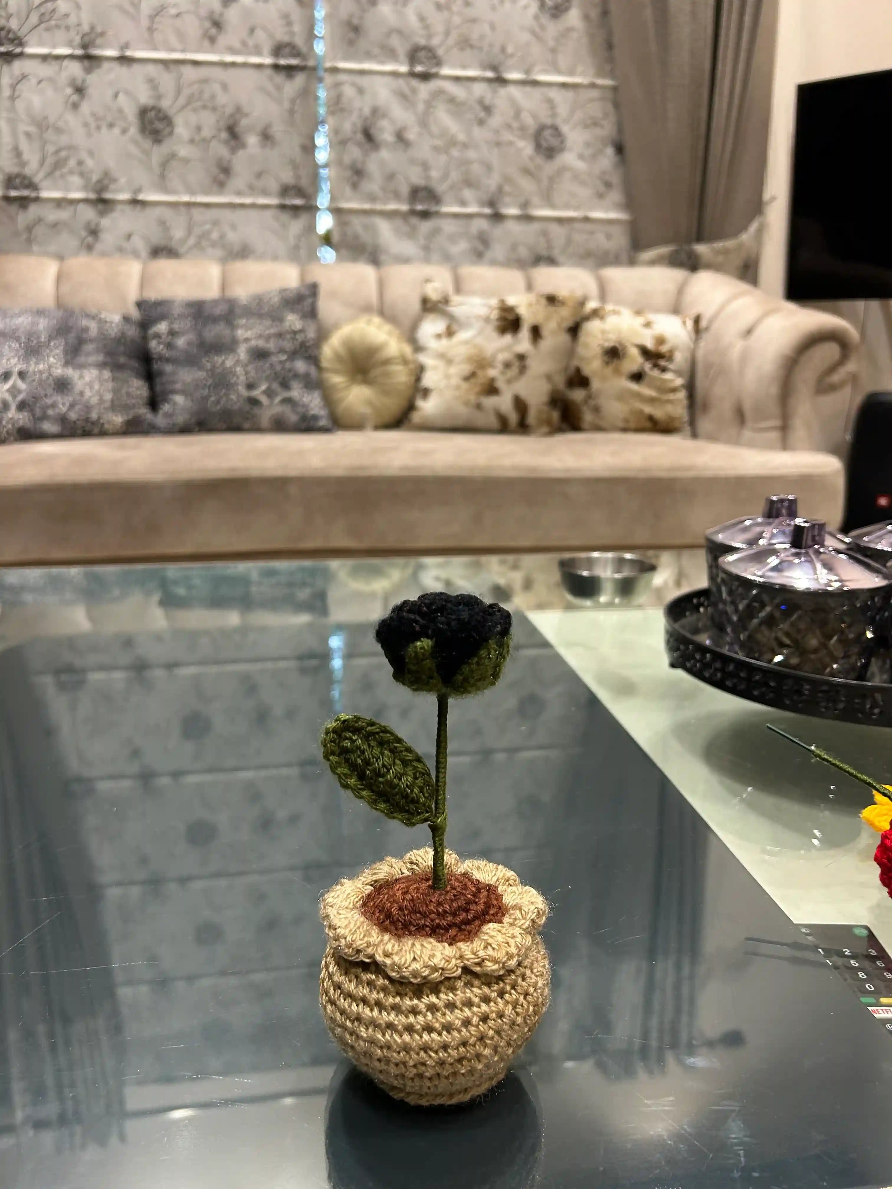 Crochet Rose Pot