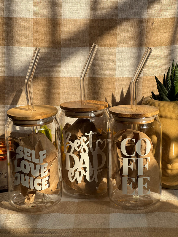 Personalised Glass Can with Wooden Lid