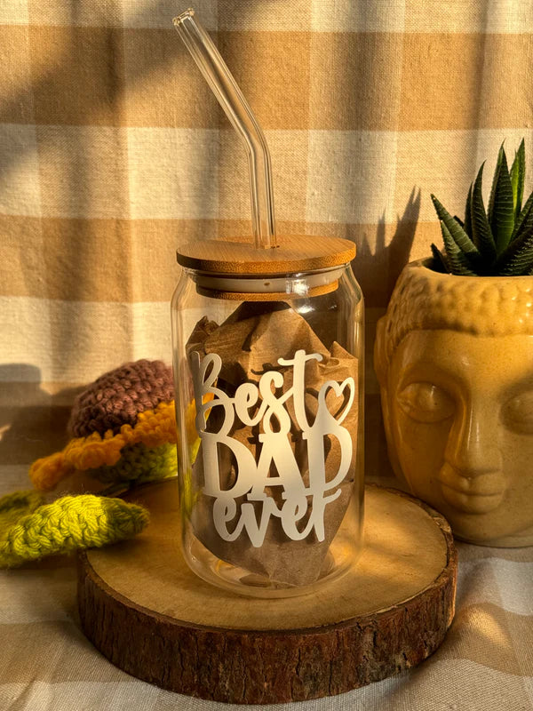 Personalised Glass Can with Wooden Lid