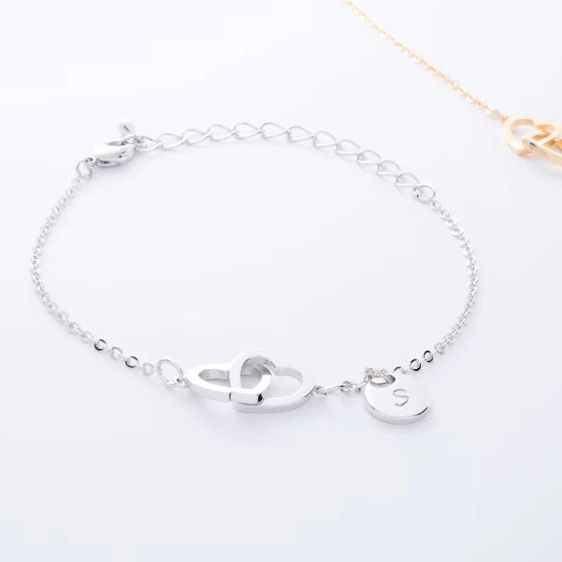 Custom Double Heart Initial Ankle Bracelet