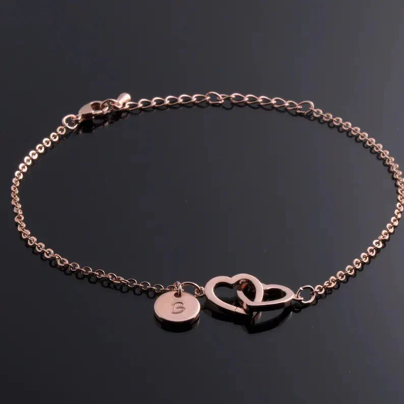 Custom Double Heart Initial Ankle Bracelet